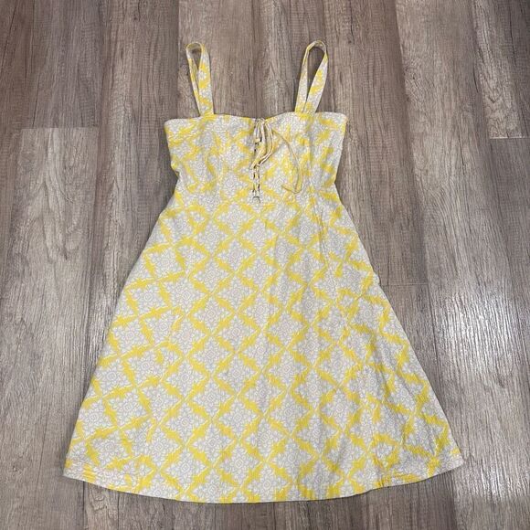 Diane Von Furstenberg Women's Luxe Lace Up Henna Diamonds Dress Yellow Size 6 - Picture 2 of 16